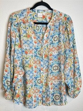 ZAC & RACHEL Boho Top Mandala Fruit Novelty Print Size Large Lightweight Blouse
